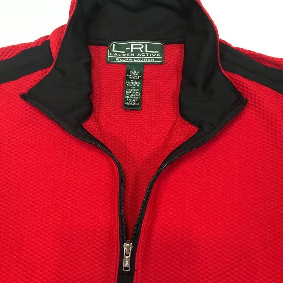 L-RL RALPH LAUREN Women Active RED BLOCK SWEATER, SILVER LOGO & ZIPPER, SZ L - Picture 2 of 8